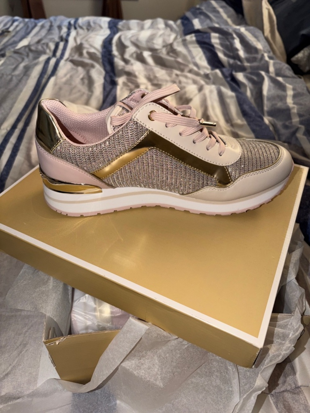 Michael Kors Blush Pink and Gold Metallic Knit Runner